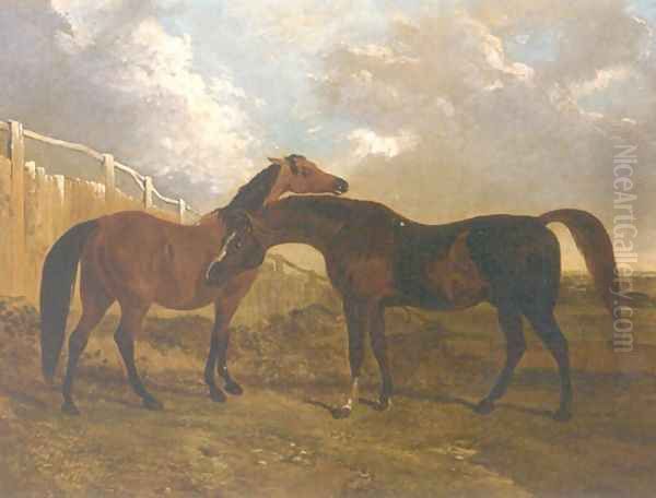 Languish and Pantaloon Two Horses in Landscape Oil Painting by John Frederick Herring Snr