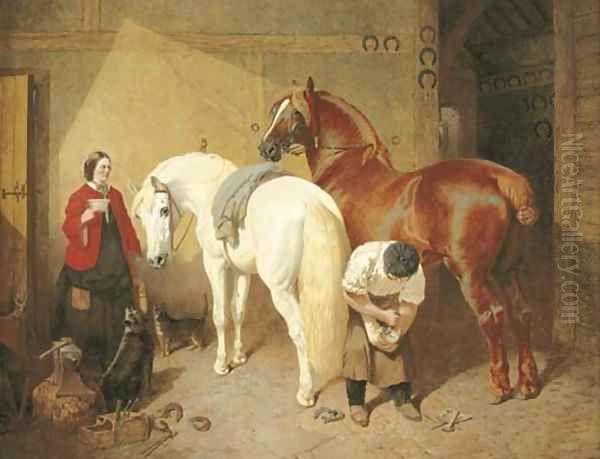 The Interior of a Smithy Oil Painting by John Frederick Herring Snr