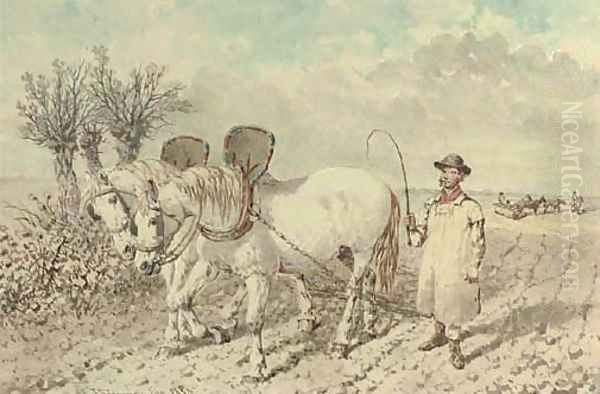 A labourer with a ploughing team Oil Painting by John Frederick Herring Snr