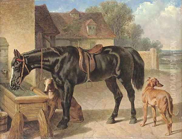 A farmer's hack and greyhounds Oil Painting by John Frederick Herring Snr