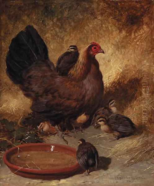 A hen and chicks Oil Painting by John Frederick Herring Snr