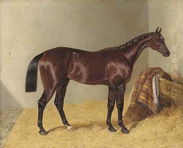 Mango, winner of the 1837 St. Leger Stakes, in a stable Oil Painting by John Frederick Herring Snr