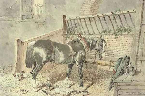 A carthorse in a stall Oil Painting by John Frederick Herring Snr