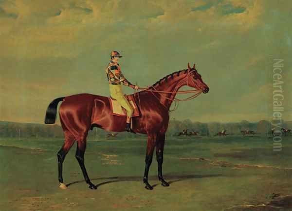 Memnon, a bay racehorse with William Scott up in the colours of Richard Watt, on Doncaster racecourse Oil Painting by John Frederick Herring Snr