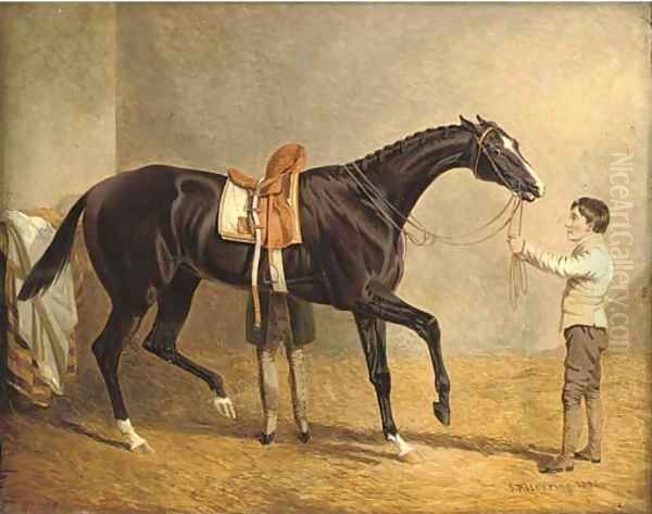 Queen of Trumps in a stable, with two grooms Oil Painting by John Frederick Herring Snr