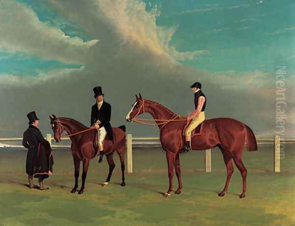 The Colonel, a chestnut racehorse, winner of the Great St. Leger Stakes, Doncaster, 1828, with William Scott up, the Hon. Edward Petre Oil Painting by John Frederick Herring Snr