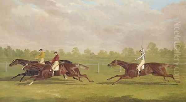 The Doncaster Gold Cup of 1835 with Lord Westminster's colt Touchstone, with William Scott up, Mr. Richardson's colt Hornsea Oil Painting by John Frederick Herring Snr