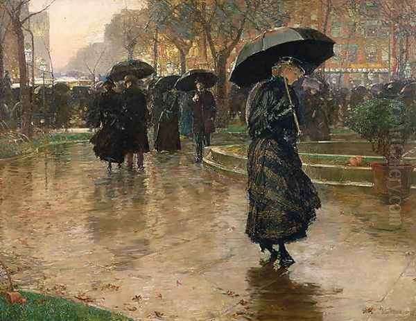 Rain Storm, Union Square, 1890 Oil Painting by Childe Hassam