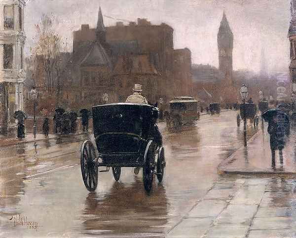 Columbus Avenue, Rainy Day, 1885 Oil Painting by Childe Hassam