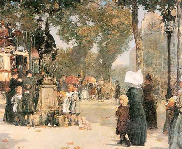 Paris Street Scene 1887 Oil Painting by Childe Hassam