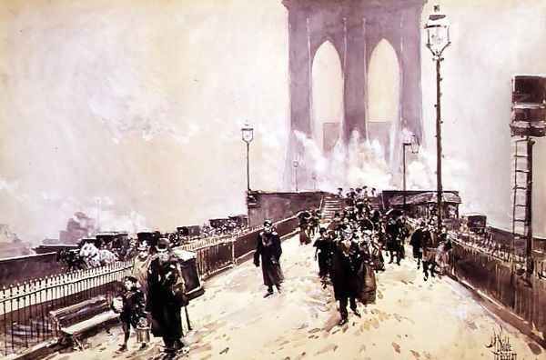 A Winter Day on Brooklyn Bridge Oil Painting by Childe Hassam