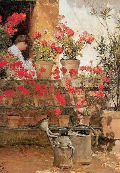 Geraniums 1888 Oil Painting by Childe Hassam