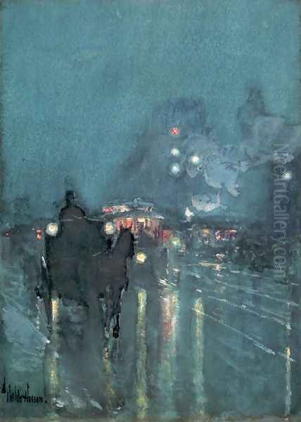 Nocturne, Railway Crossing, Chicago 1892-93 Oil Painting by Childe Hassam