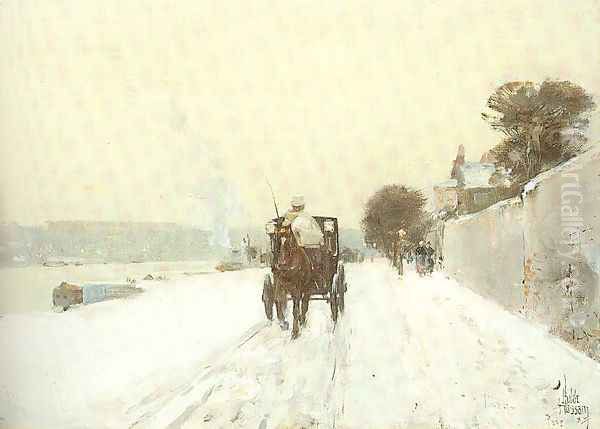 Along the Seine, Winter 1887 Oil Painting by Childe Hassam