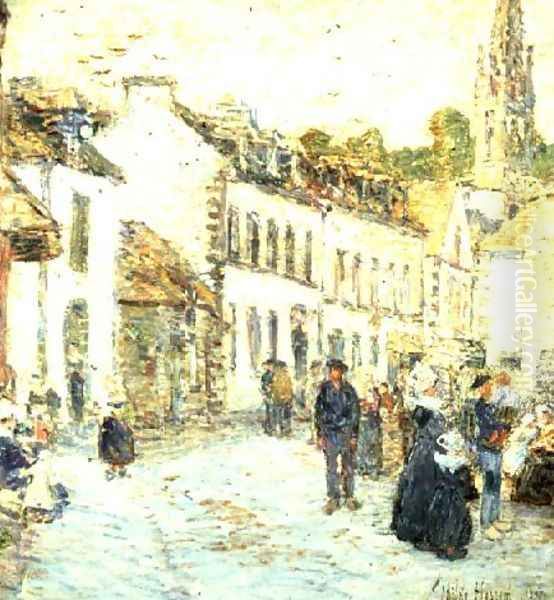 An Evening Street Scene, Pont Aven Oil Painting by Childe Hassam