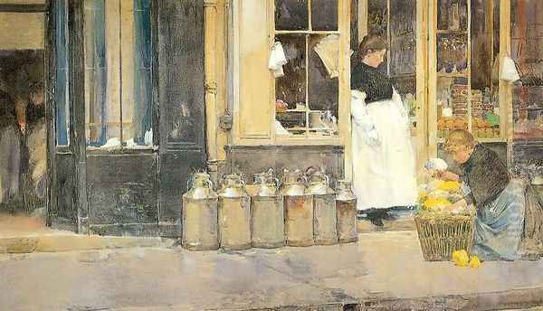 La Bouquetière et la Laitière 1888 Oil Painting by Childe Hassam