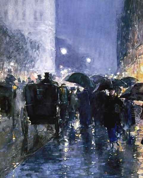 Rainy Night Oil Painting by Childe Hassam