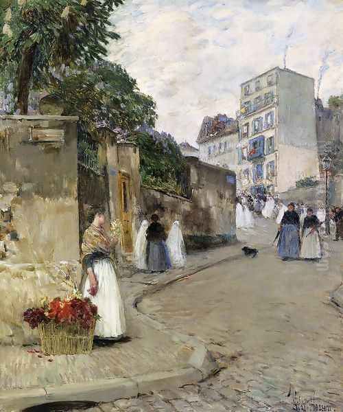 Rue Montmartre, Paris Oil Painting by Childe Hassam