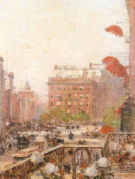 View of Broadway and Fifth Avenue 1890 Oil Painting by Childe Hassam