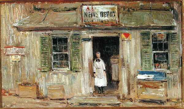 News Depot, Cos Cob, 1912 Oil Painting by Childe Hassam