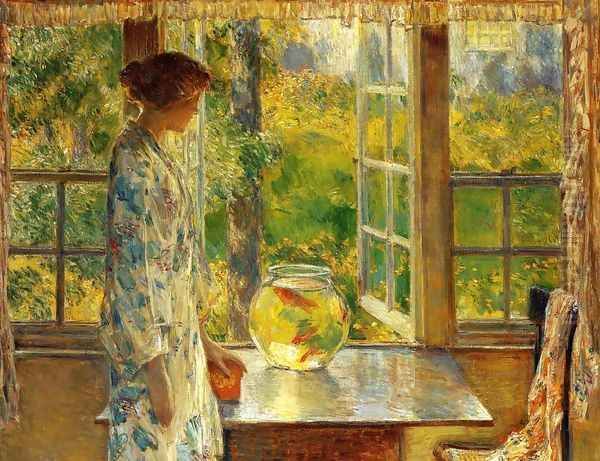 Bowl of Goldfish Oil Painting by Childe Hassam