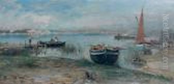 Bateaux Amarres Dans Une Petite Crique Oil Painting by Adolphe Appian