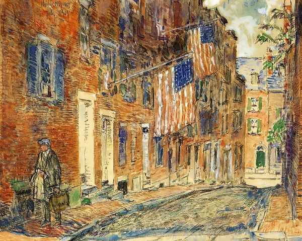 Acorn Street, Boston Oil Painting by Childe Hassam