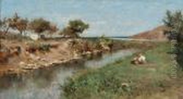 Pique-nique En Bord De Riviere Oil Painting by Adolphe Appian