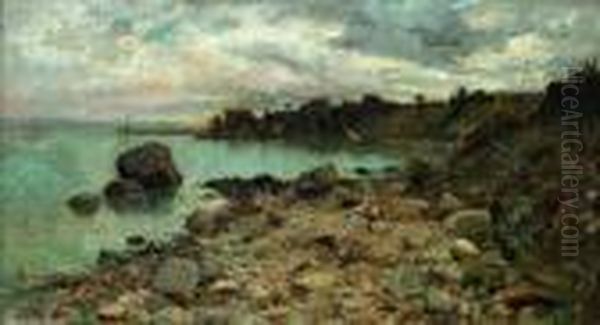 Bord De Lac Au Soleil Couchant, Paysage Anime Oil Painting by Adolphe Appian