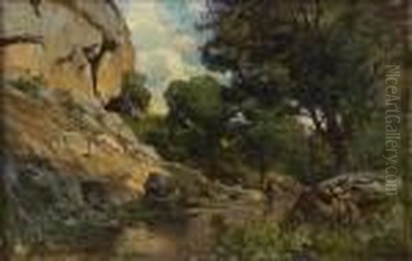 Pecheur Au Bord De La Riviere Oil Painting by Adolphe Appian