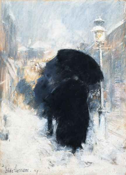 A New York Blizzard Oil Painting by Childe Hassam