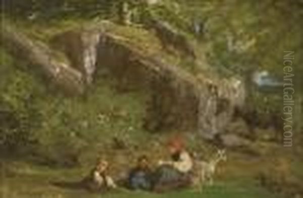 Contadini In Un Paesaggio. Oil Painting by Adolphe Appian