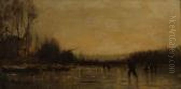 Le Lac Gele, Paysage Anime Oil Painting by Adolphe Appian