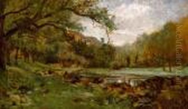 Paysage Au Cours D'eau. Oil Painting by Adolphe Appian