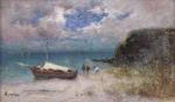 Vue D'une Plage Avec Une Embarcation Oil Painting by Adolphe Appian