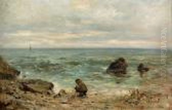 Kustenpartie Am Mittelmeer. Oil Painting by Adolphe Appian