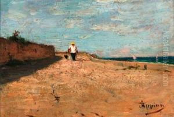 A Parisian Coastal View Oil Painting by Adolphe Appian