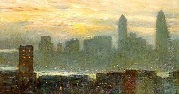 Manhattan's Misty Sunset, 1911 Oil Painting by Childe Hassam