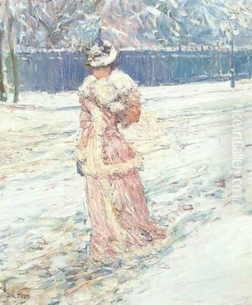 Lady in Pink Oil Painting by Childe Hassam