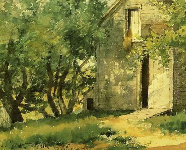 White Barn Oil Painting by Childe Hassam