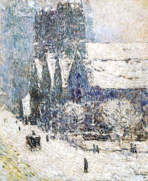 Calvary Church in the Snow Oil Painting by Childe Hassam