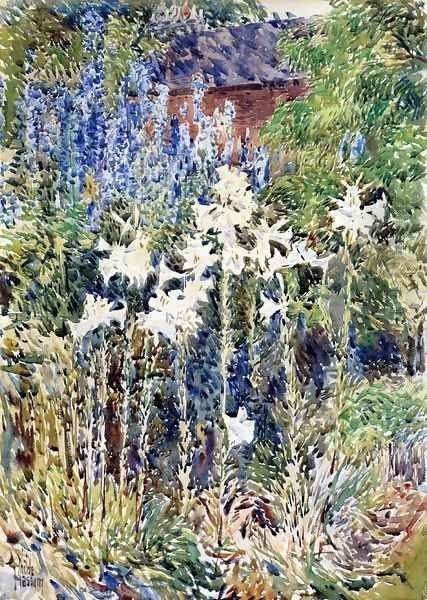 Flower Garden Oil Painting by Childe Hassam