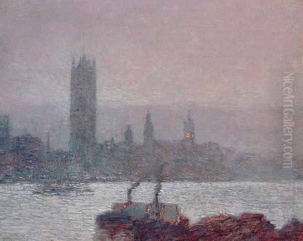 Houses of Parliament, Early Evening Oil Painting by Childe Hassam