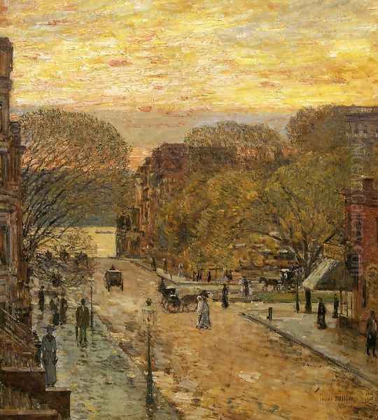 Spring on West 78th Street Oil Painting by Childe Hassam