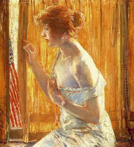 The Flag Outside Her Window, April 1918 Oil Painting by Childe Hassam