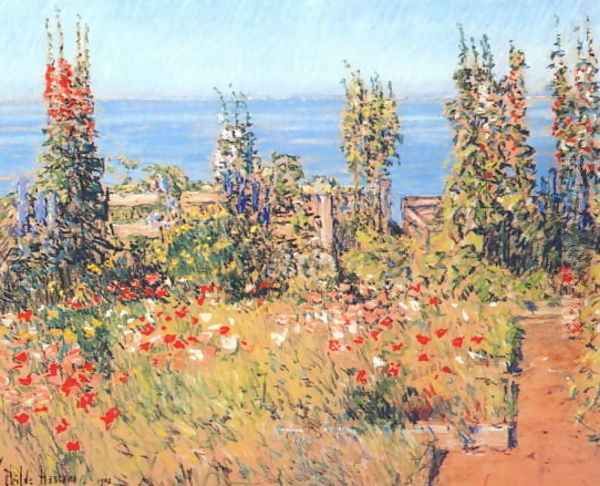 Hollyhocks, Isles of Shoals Oil Painting by Childe Hassam