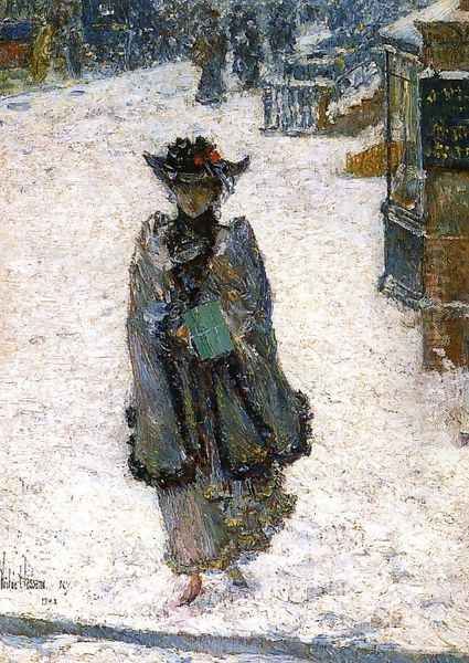 Street Scene, Christmas Morning Oil Painting by Childe Hassam