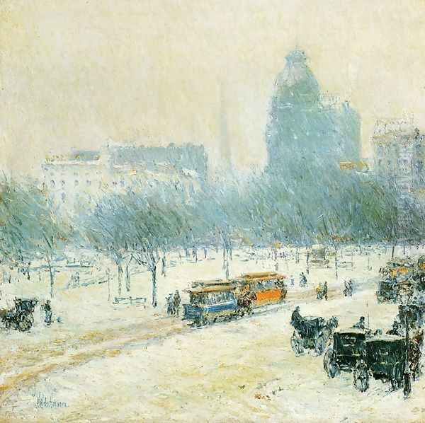 Winter in Union Square Oil Painting by Childe Hassam