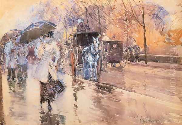 Rainy Day on Fifth Avenue Oil Painting by Childe Hassam