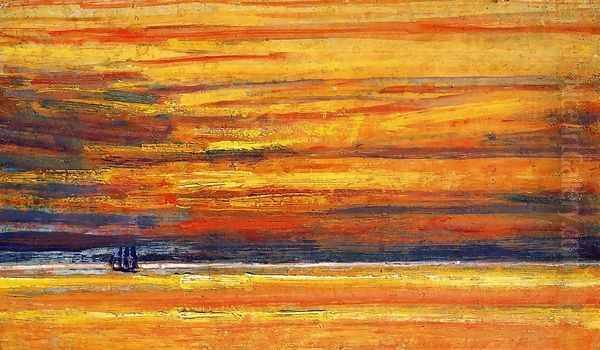 Sailing Vessel at Sea, Sunset Oil Painting by Childe Hassam